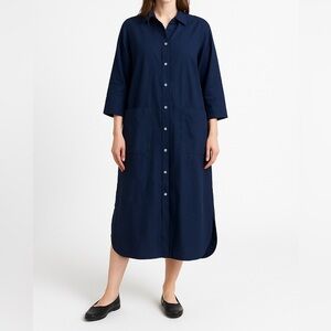 Stefano Mortari Midi Shirt Dress High Low Navy IT 42 or US 6 Lagenlook Artisinal